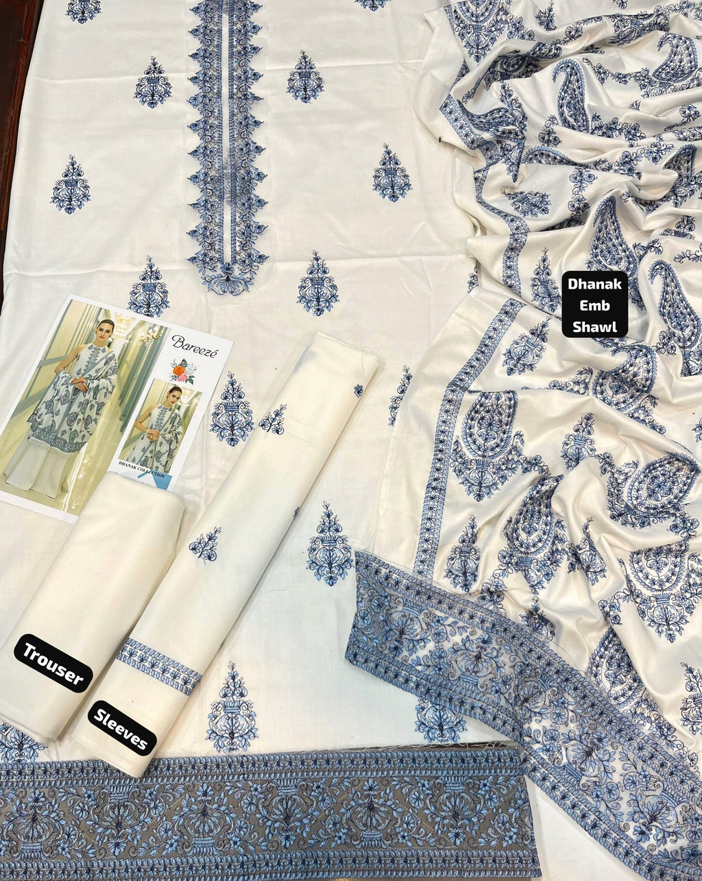 Bareeze Dhanak 3 Piece Unstiched Full Embroidery With Dhanak Embroidery Shawl