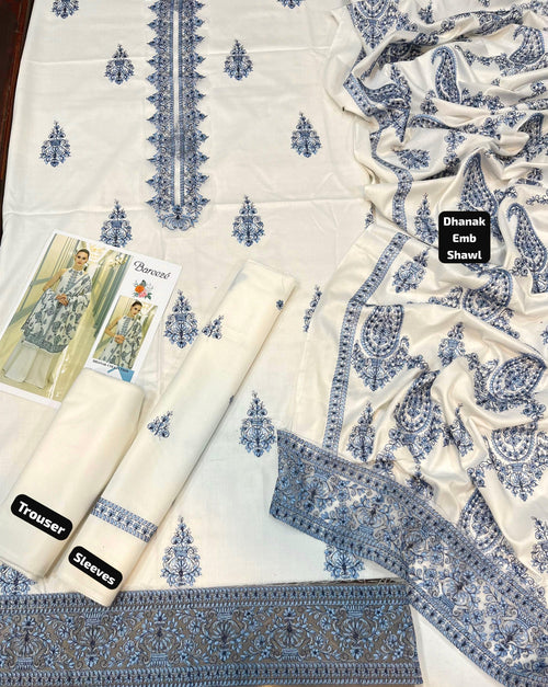 Bareeze Dhanak 3 Piece Unstiched Full Embroidery With Dhanak Embroidery Shawl