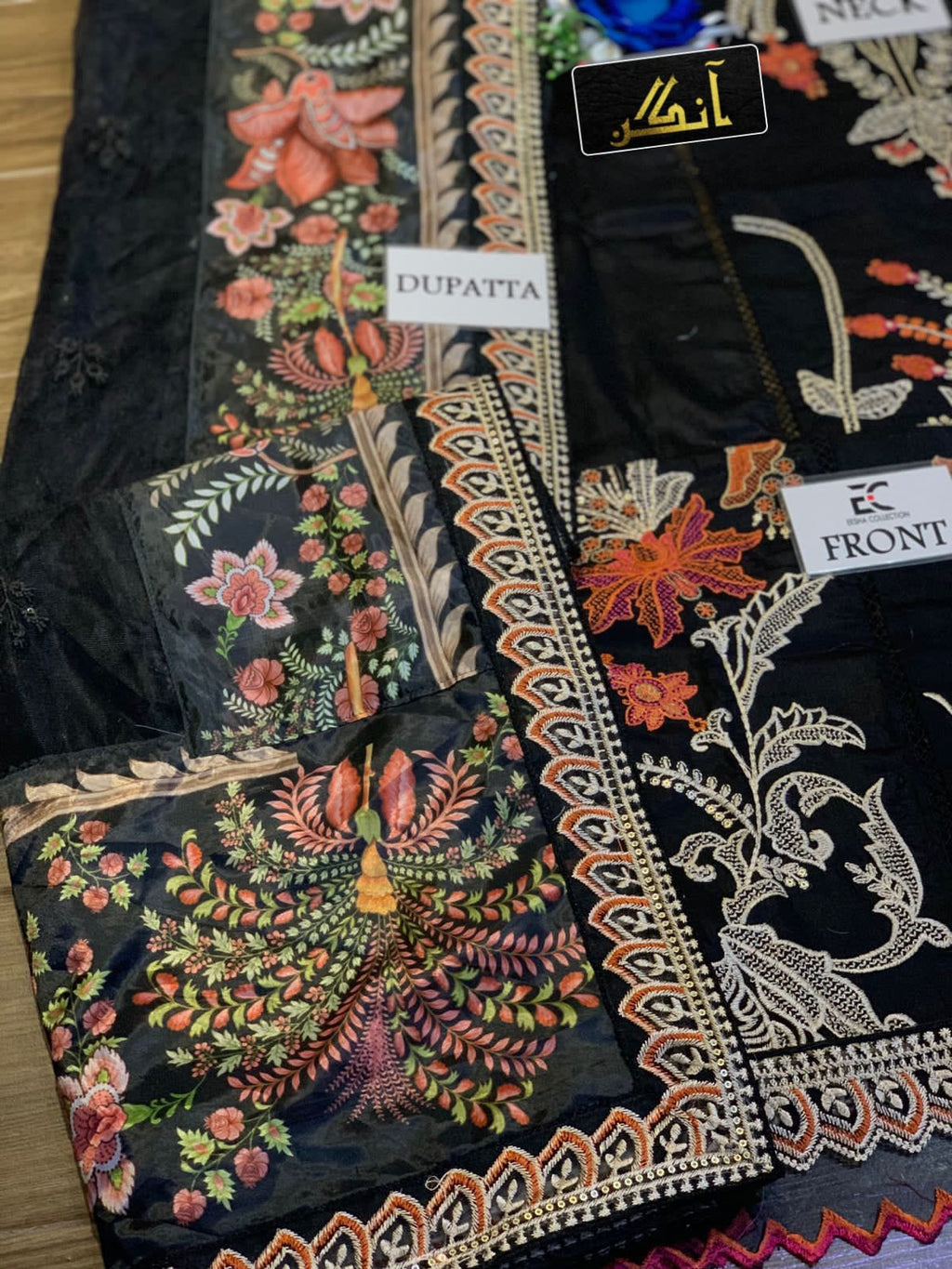Maria B  Chickenkari Cotton 3 Piece Full Heavy Embroidery With Net Duppata