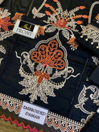 Maria B  Chickenkari Cotton 3 Piece Full Heavy Embroidery With Net Duppata