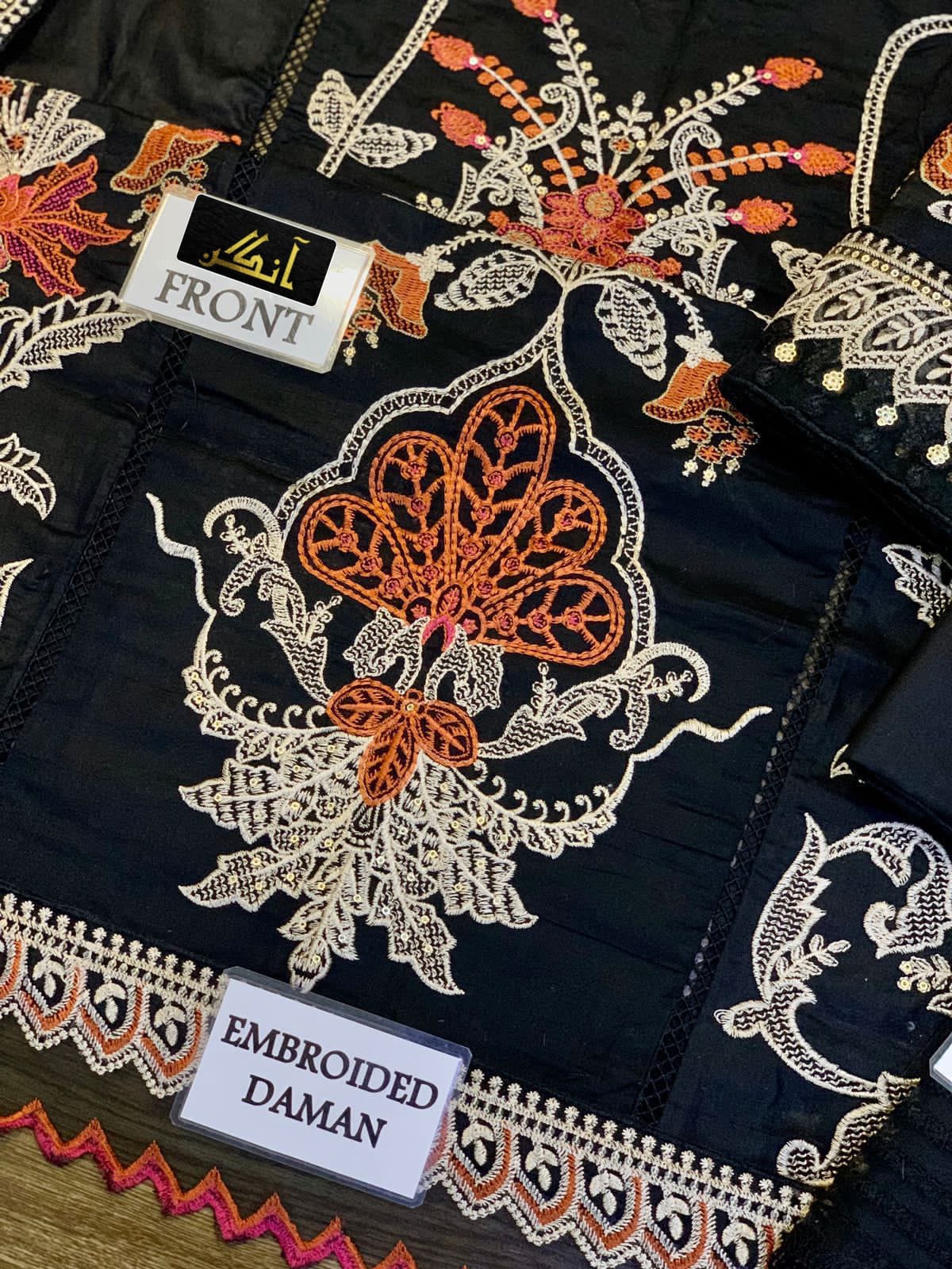 Maria B  Chickenkari Cotton 3 Piece Full Heavy Embroidery With Net Duppata