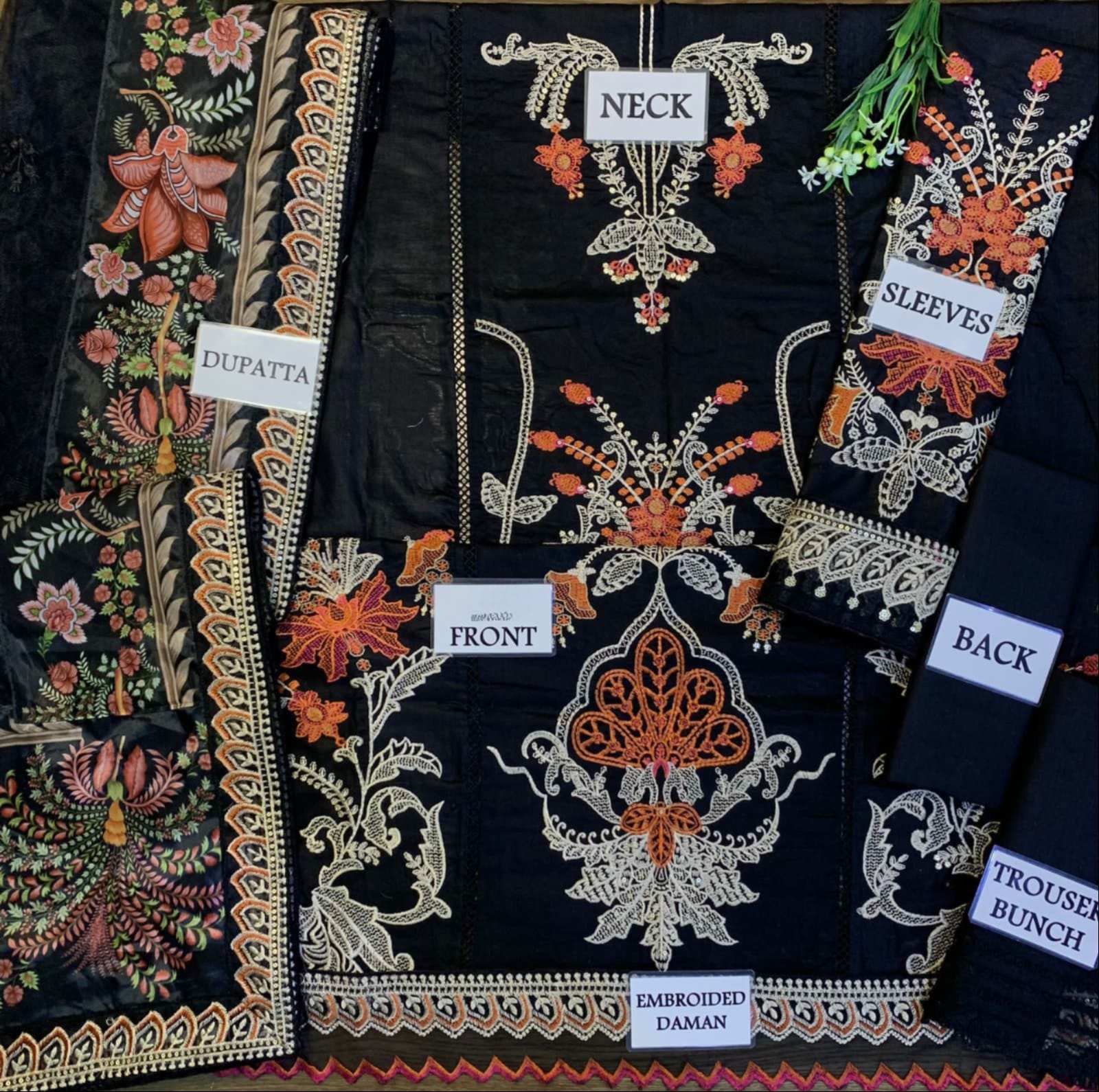 Maria B  Chickenkari Cotton 3 Piece Full Heavy Embroidery With Net Duppata
