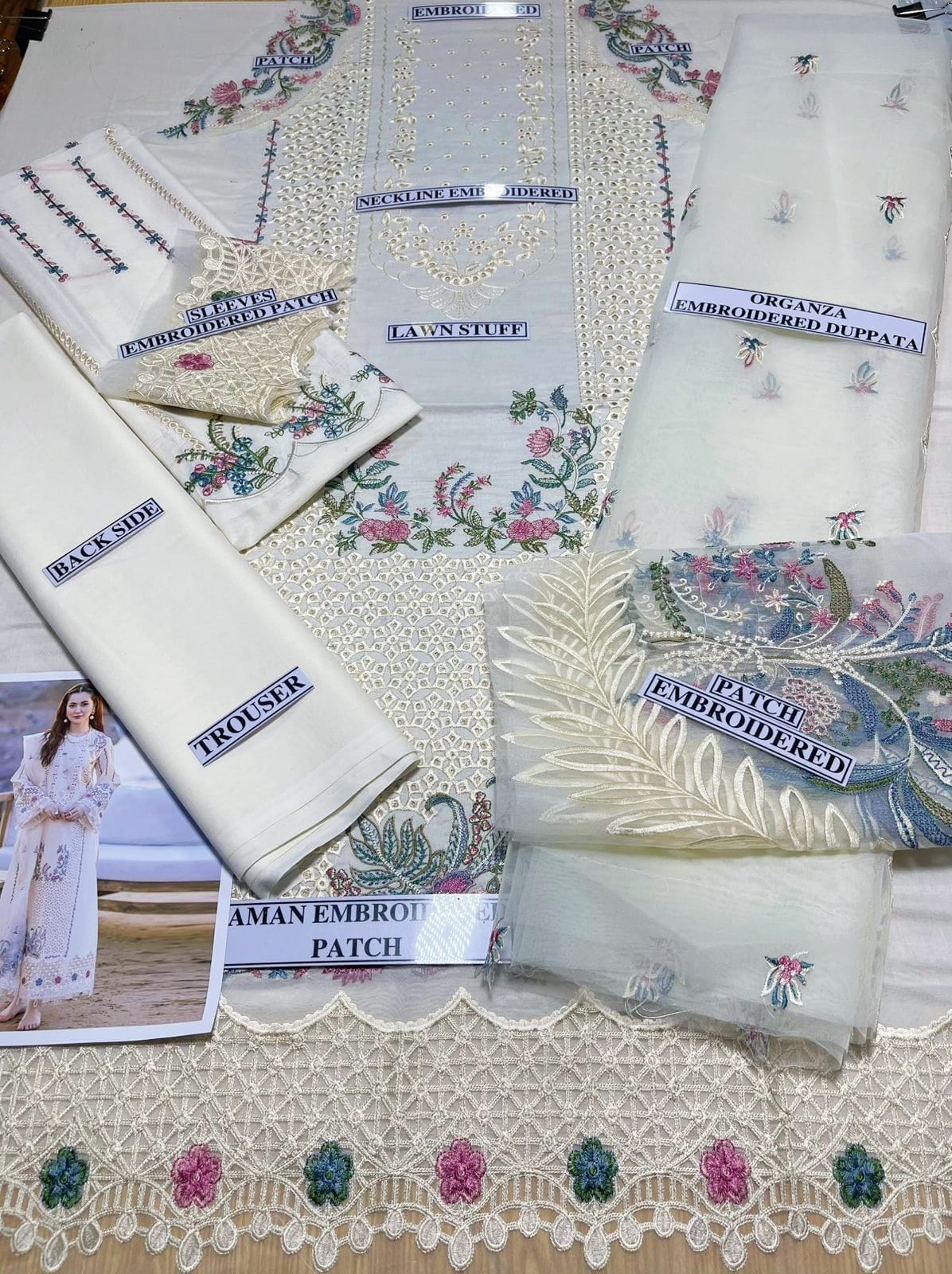QALAMKAR BRAND Lawn 3 Piece Unstiched With Organza Emb Duppatta With Patch For Women