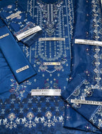 BRAND : Qalamkar Lawn 3 Piece Unstich Full Heavy  Embroiderd Suit With Organza Duppata