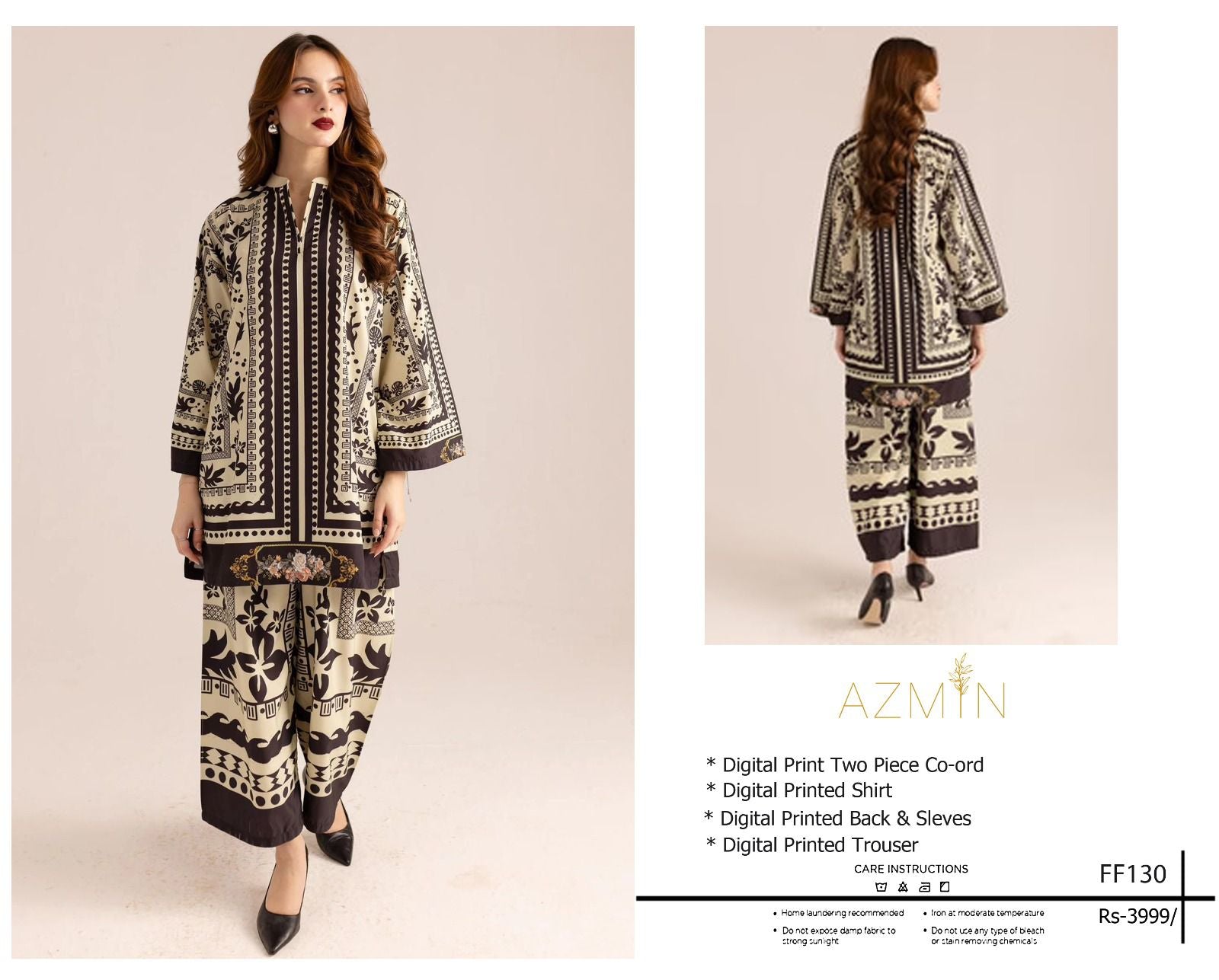 BRAND : AZMIN Premium Lawn 2 Piece Unstiched For Women Black