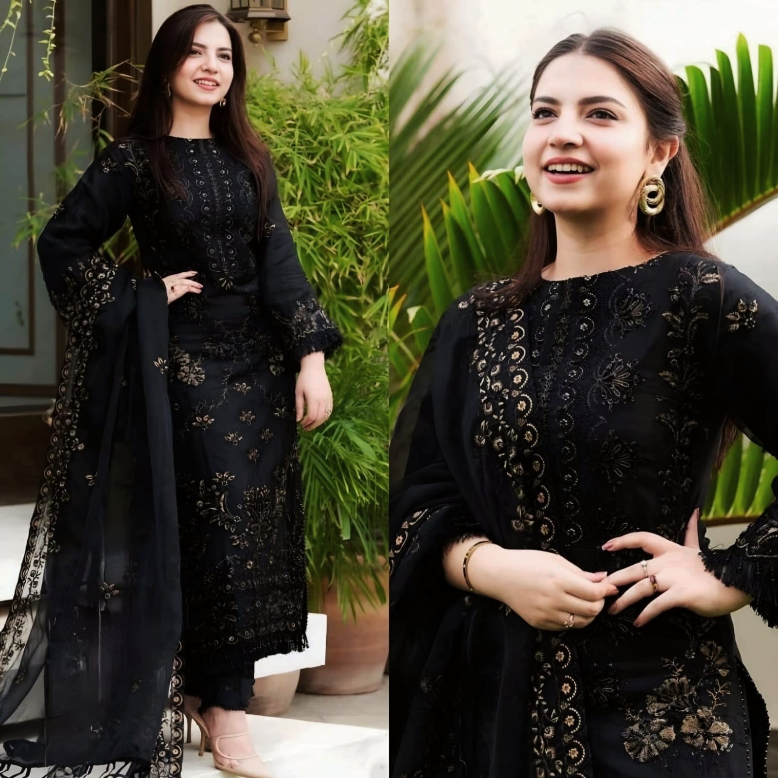 NISA BRAND 3 Piece Unstiched  Full Heavy Embroiderd With Organza Duppata For Women