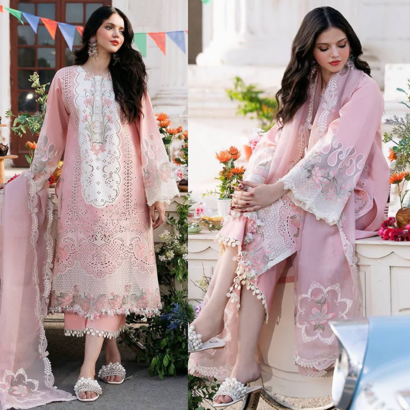 Brand : Bin ilyas 3 Piece Unstiched Full Embroidery Lawn Suit With Organza Duppata For Women Party Wear