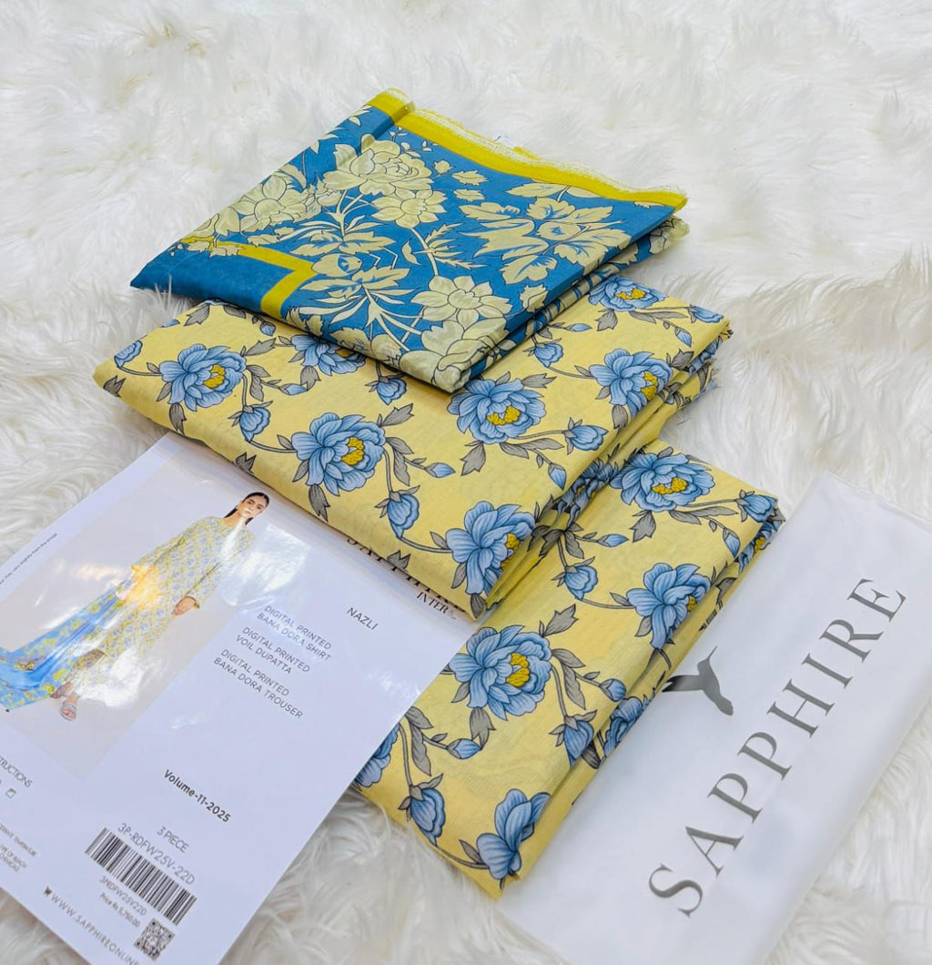 Sapphire Lawn 3 Piece Unstiched  With Digital Printed Duppata