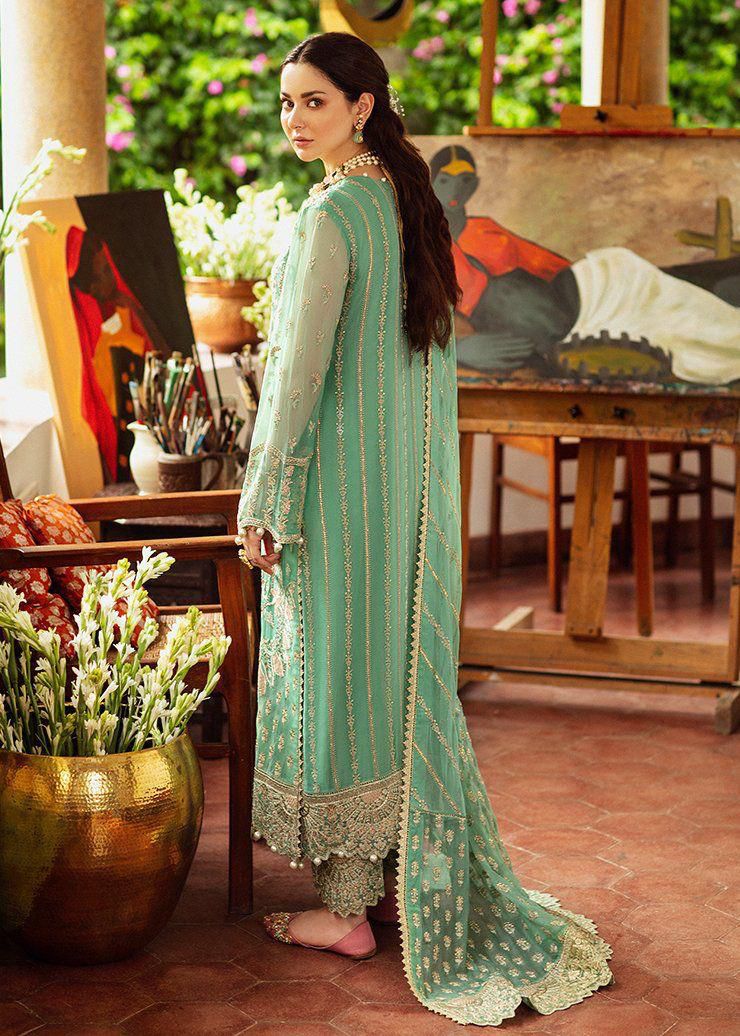 BRAND:AFROZEH Organza Embroidered Hand Work Embellished Luxury Unstitched 3pc Suit For Women
