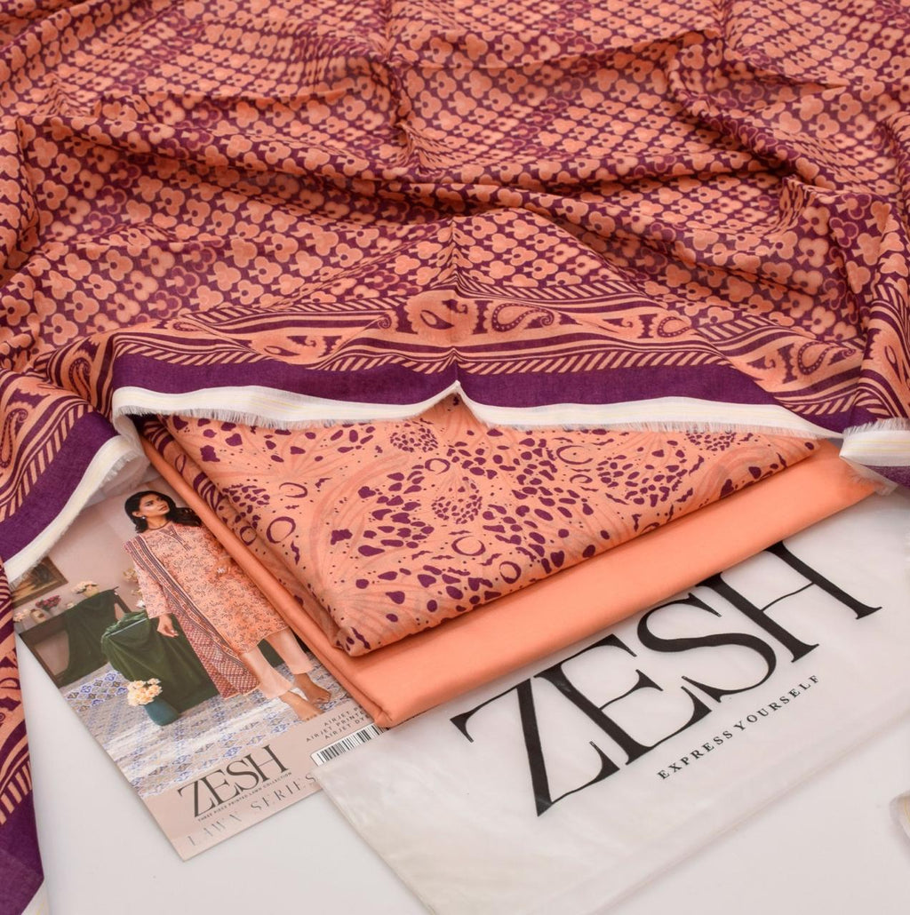 ZESH Brand Lawn Unstiched 3 Piece   Voil Lawn Printed Duppata