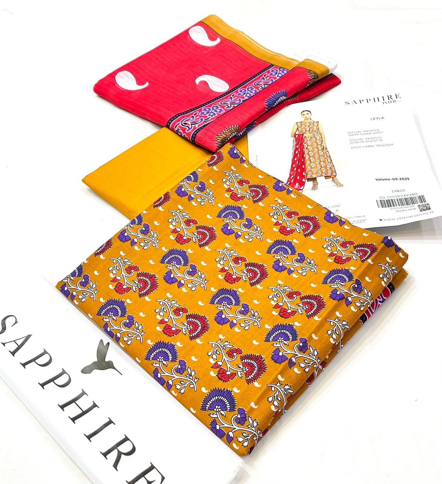 Sapphire Lawn 3 Piece Unstiched  With Digital Printed Duppata