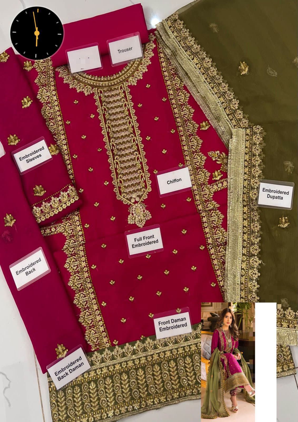 Brand: Asim Jofa Chiffon Full Embroiderd 3 Piece Unstiched Suit With Chiffon Ready to Wear Duppata