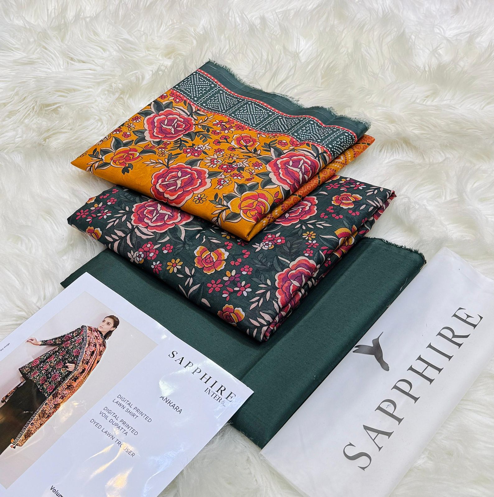 Sapphire Lawn 3 Piece Unstiched  With Digital Printed Duppata