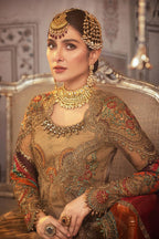 Maria B : Organza & Silk Frock 3 Piece Unstiched Full Embroidery With Sleeves Cutwork With Organza Duppata For Women Party Wear