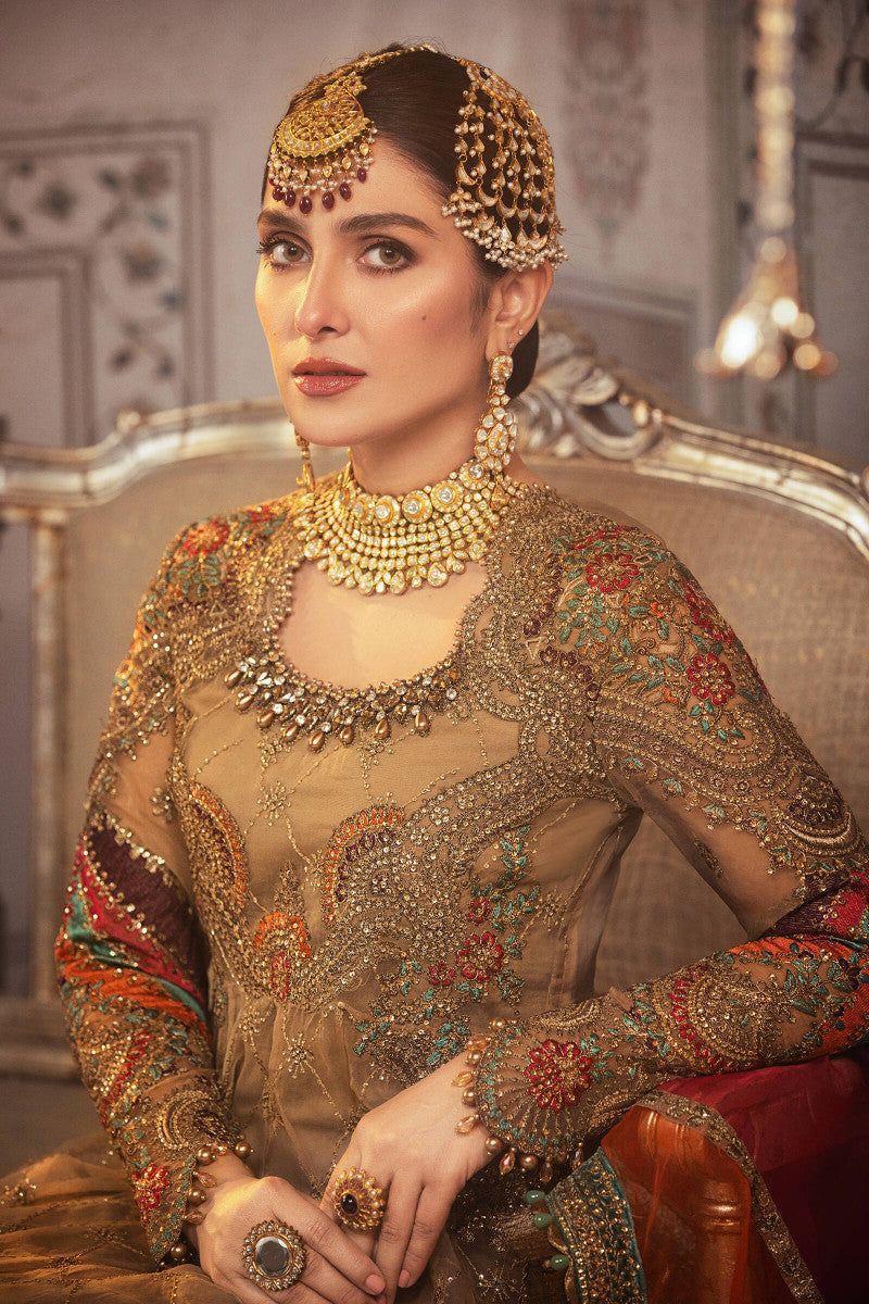 Maria B : Organza & Silk Frock 3 Piece Unstiched Full Embroidery With Sleeves Cutwork With Organza Duppata For Women Party Wear