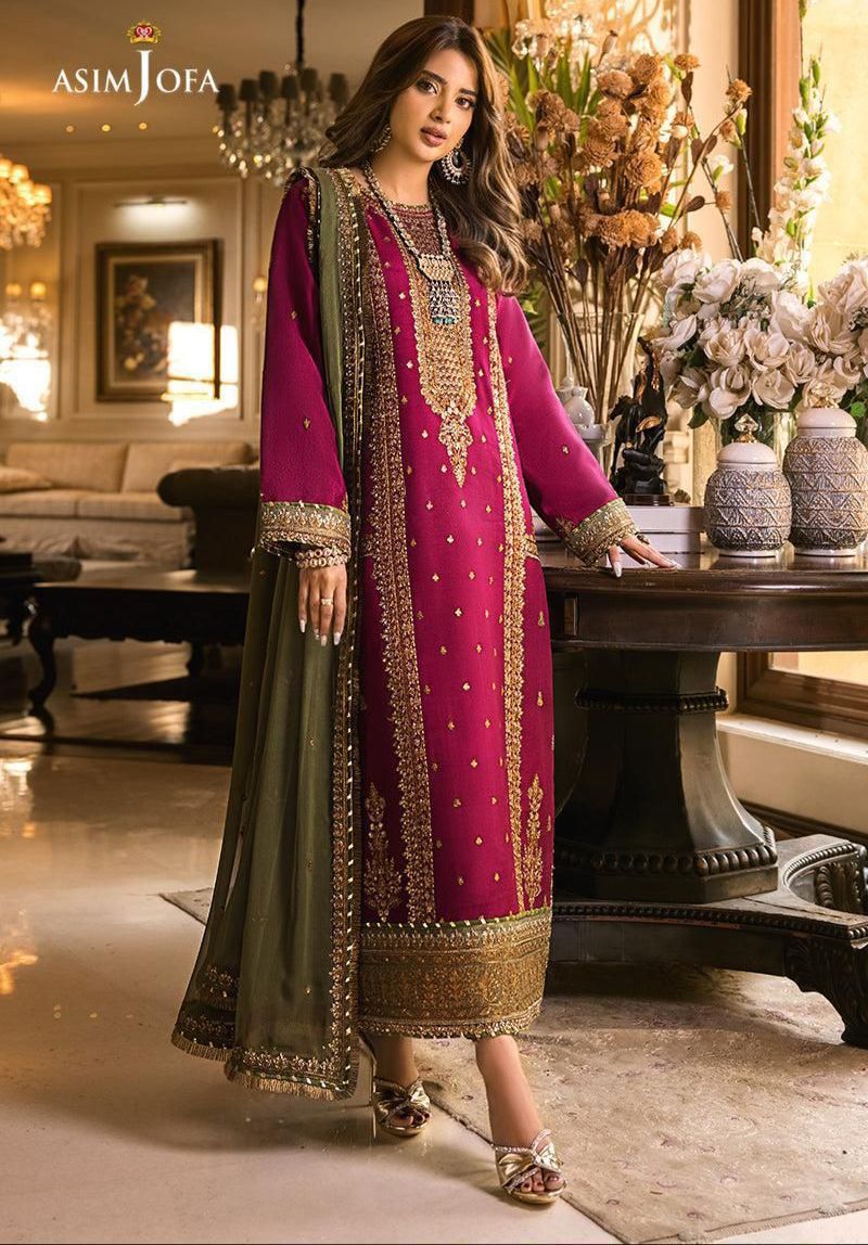 Brand: Asim Jofa Chiffon Full Embroiderd 3 Piece Unstiched Suit With Chiffon Ready to Wear Duppata