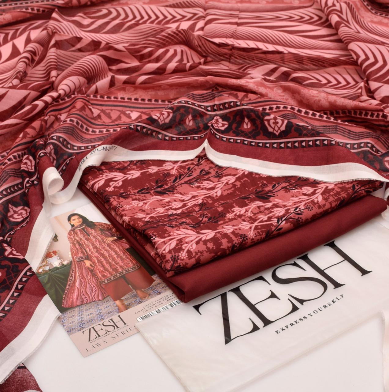 ZESH Brand Lawn Unstiched 3 Piece   Voil Lawn Printed Duppata