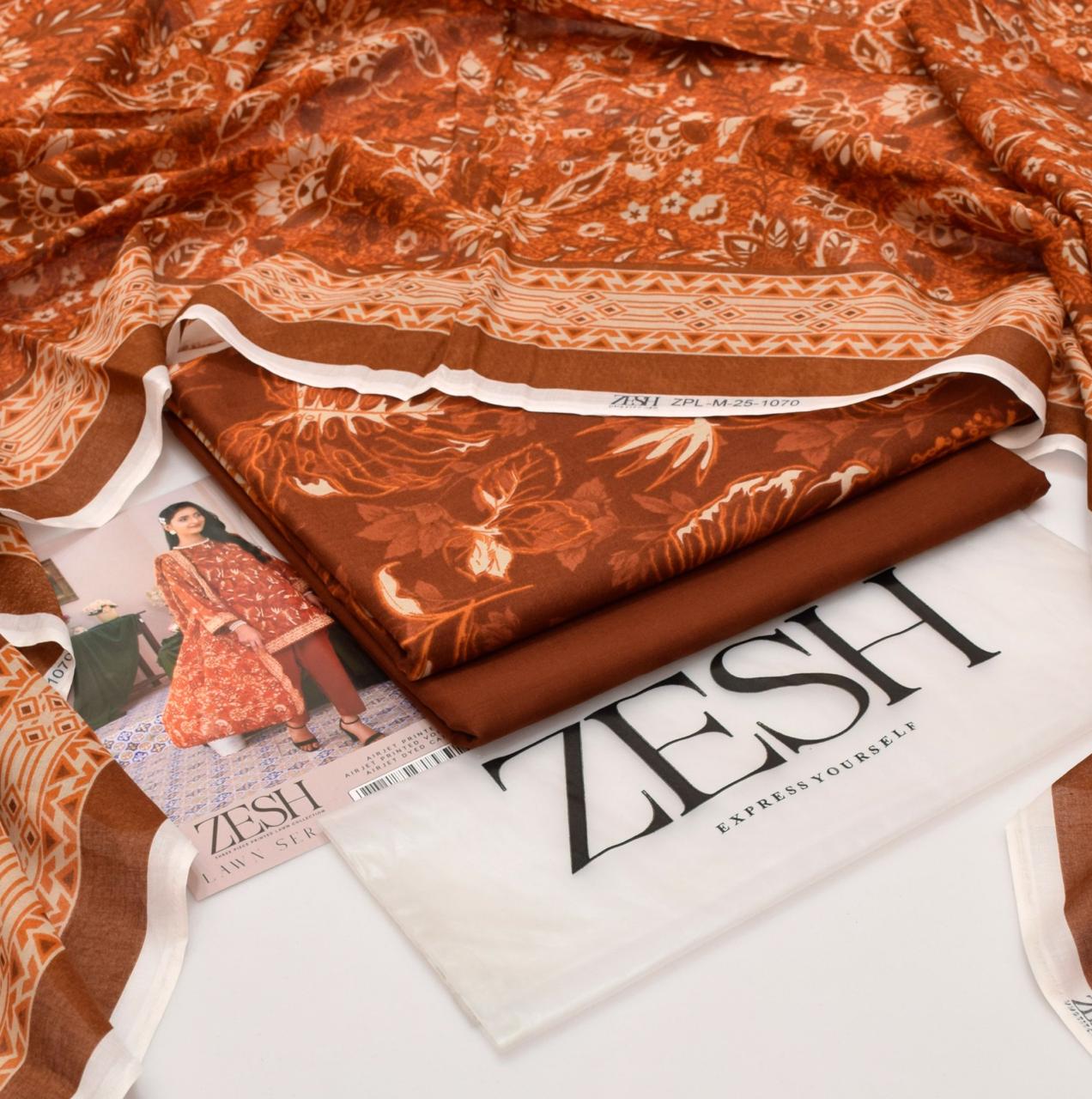 ZESH Brand Lawn Unstiched 3 Piece   Voil Lawn Printed Duppata