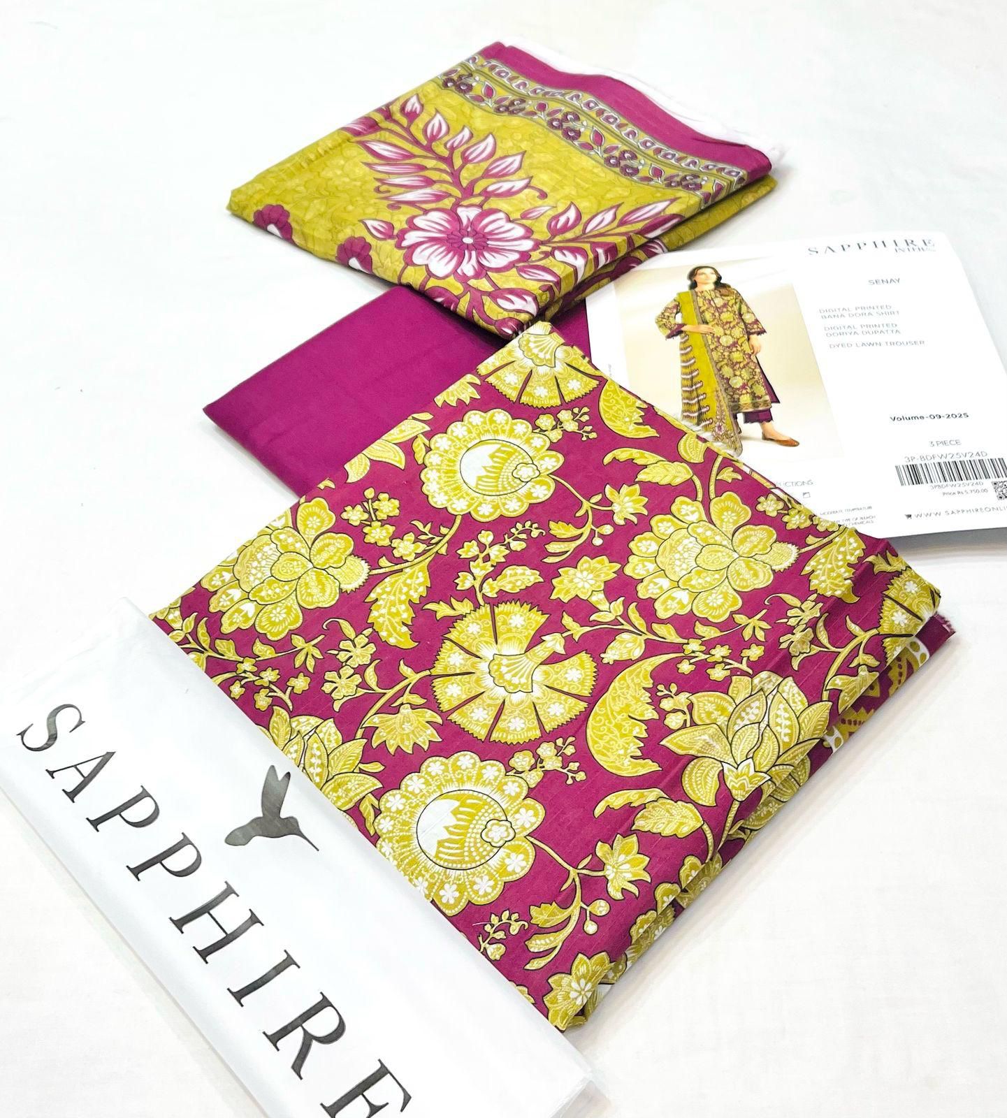 Sapphire Lawn 3 Piece Unstiched  With Digital Printed Duppata