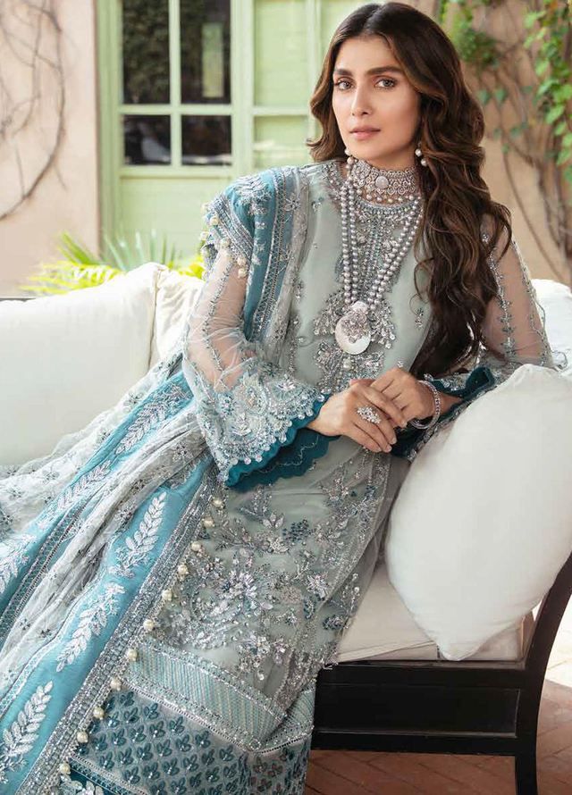 BRAND:AFROZEH Organza Embroidered Moti Work Luxury Formal Wear Unstitched 3Piece Suit For Women Party Wear