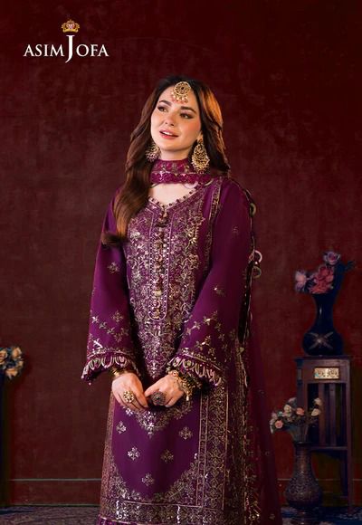 Asim Jofa Chiffon Full Embroidery 3 Piece Unstiched Suit For Women Party Wear