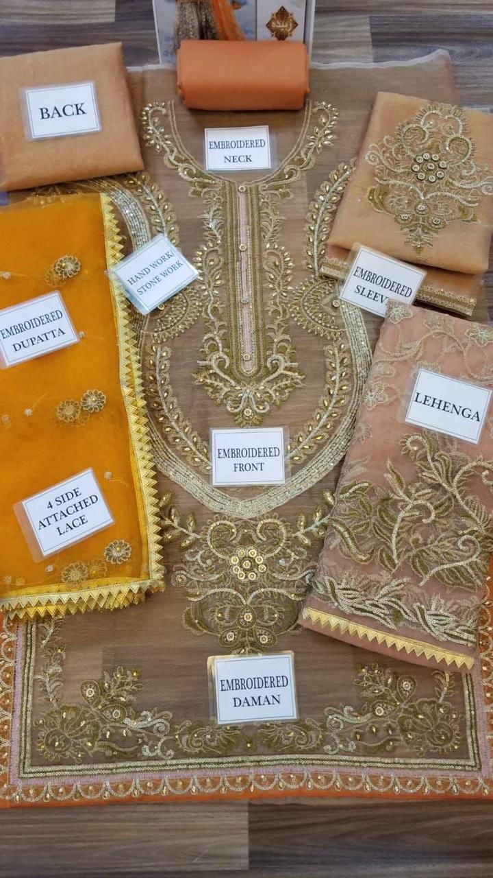 net masoori embroidered Gharara Unstiched 3 Piece For Wedding Season Bridal & Queen