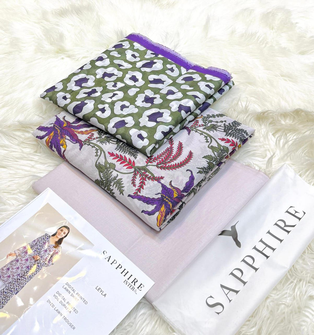 Sapphire Lawn 3 Piece Unstiched  With Digital Printed Duppata