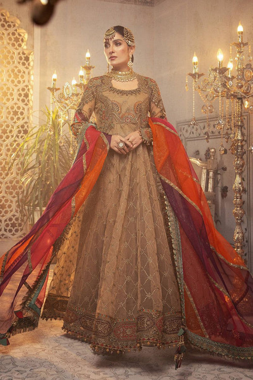 Maria B : Organza & Silk Frock 3 Piece Unstiched Full Embroidery With Sleeves Cutwork With Organza Duppata For Women Party Wear
