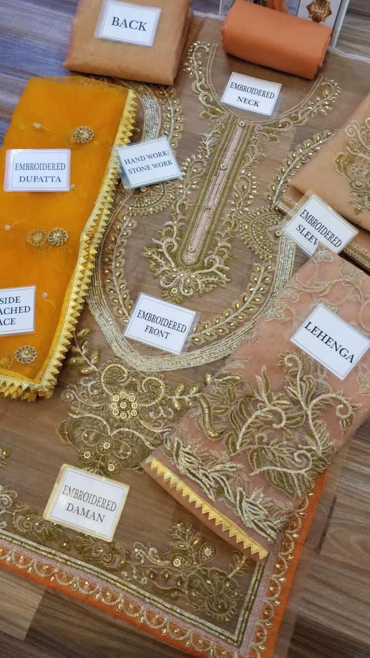 net masoori embroidered Gharara Unstiched 3 Piece For Wedding Season Bridal & Queen