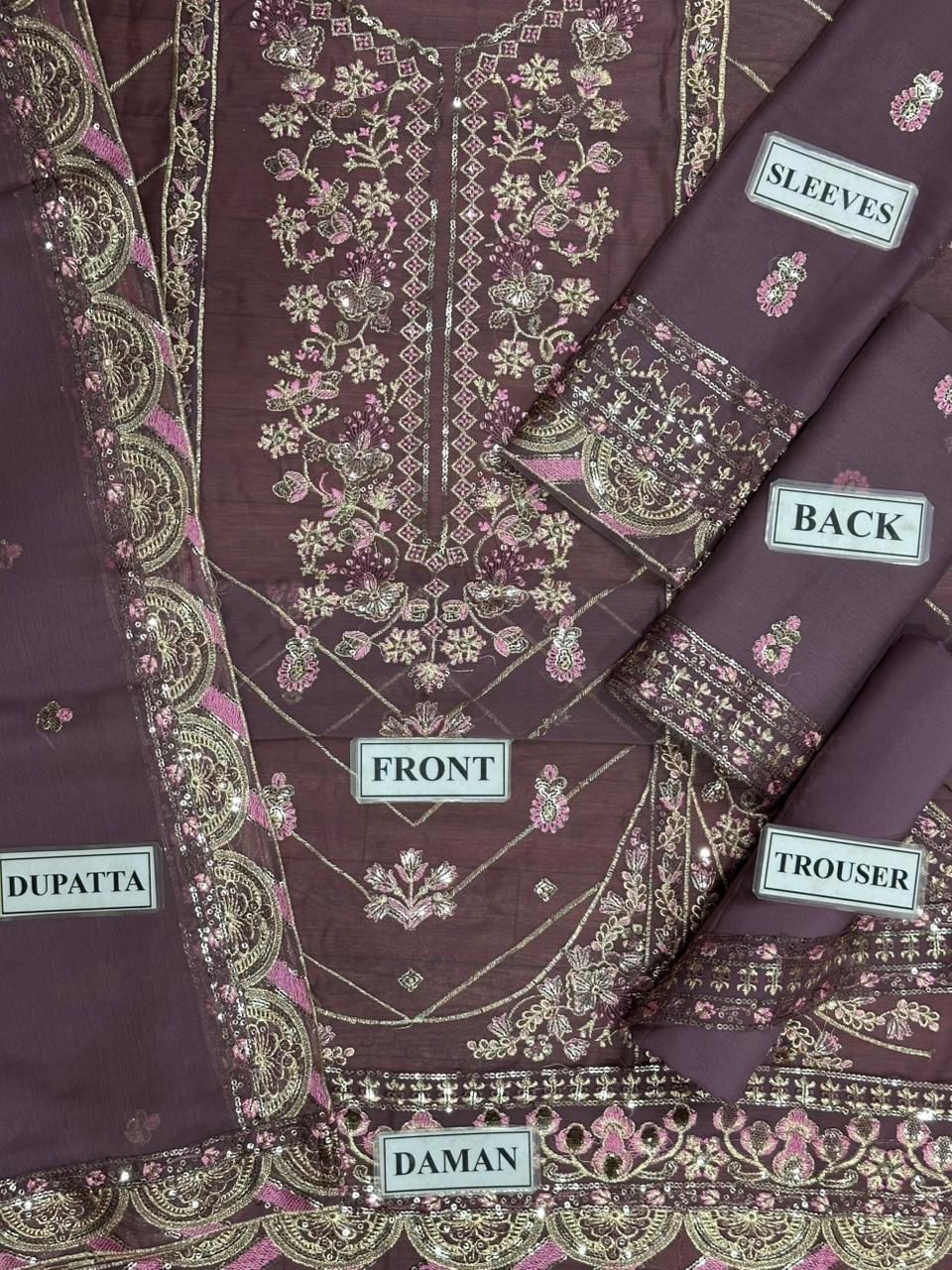 Asim Jofa Chiffon Full Heavy  Embroidered 3 Piece With Chiffon Embroidery Duppata For Women Party Wear Suit