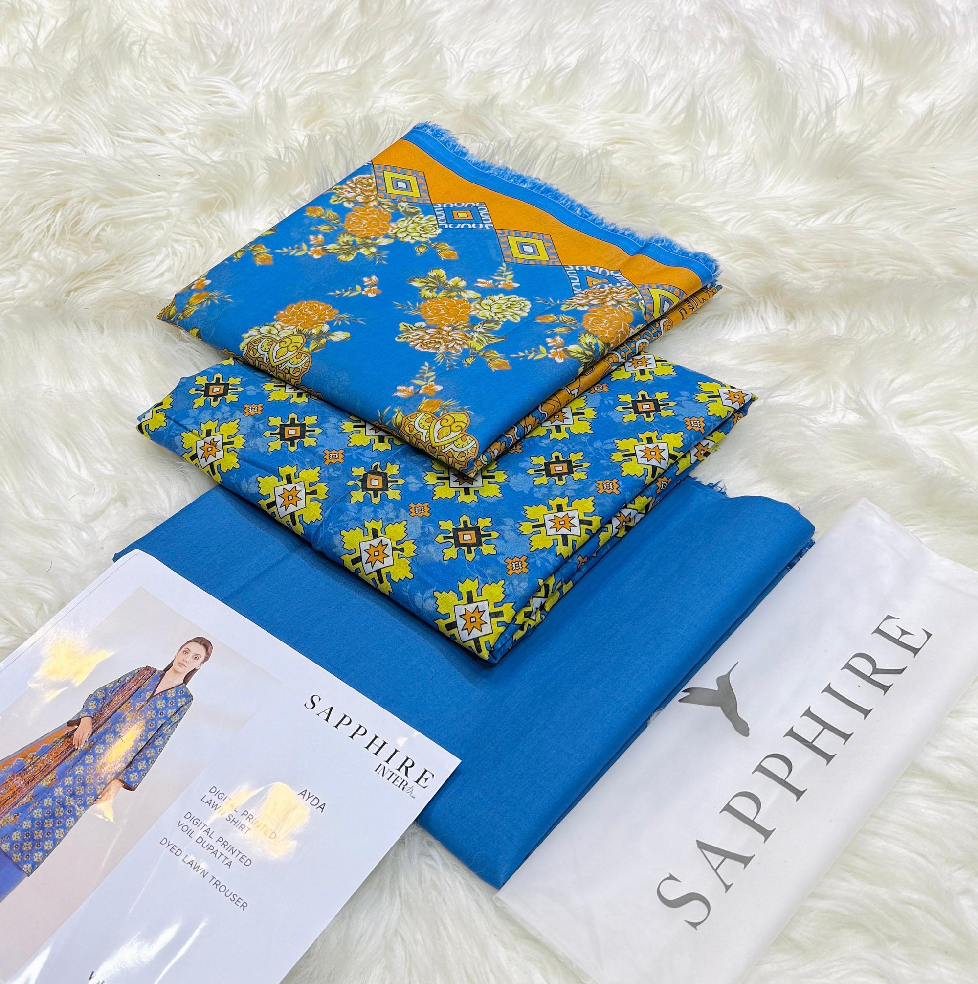 Sapphire Lawn 3 Piece Unstiched  With Digital Printed Duppata