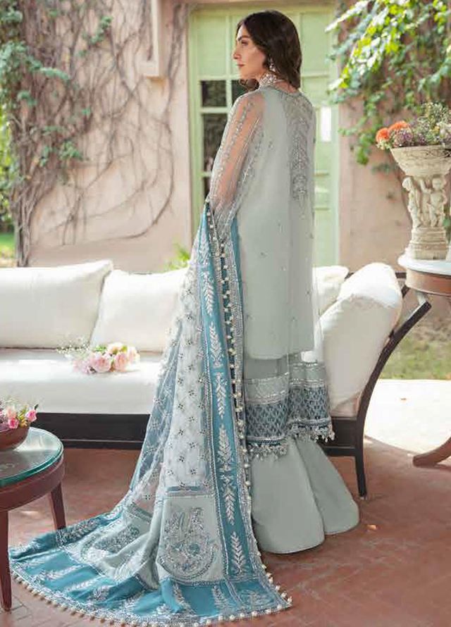 BRAND:AFROZEH Organza Embroidered Moti Work Luxury Formal Wear Unstitched 3Piece Suit For Women Party Wear
