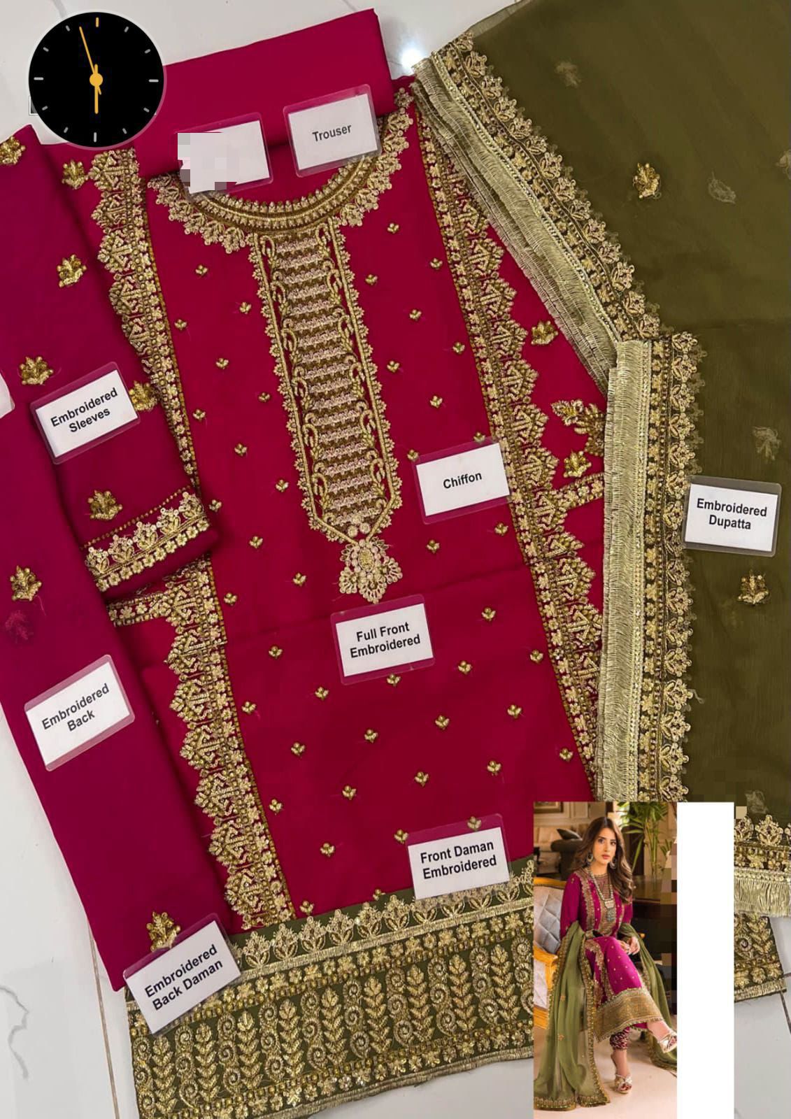 Brand: Asim Jofa Chiffon Full Embroiderd 3 Piece Unstiched Suit With Chiffon Ready to Wear Duppata