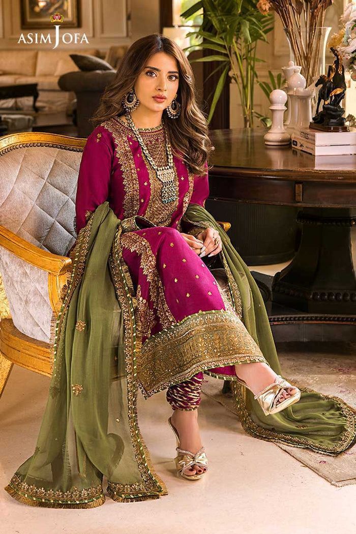 Brand: Asim Jofa Chiffon Full Embroiderd 3 Piece Unstiched Suit With Chiffon Ready to Wear Duppata