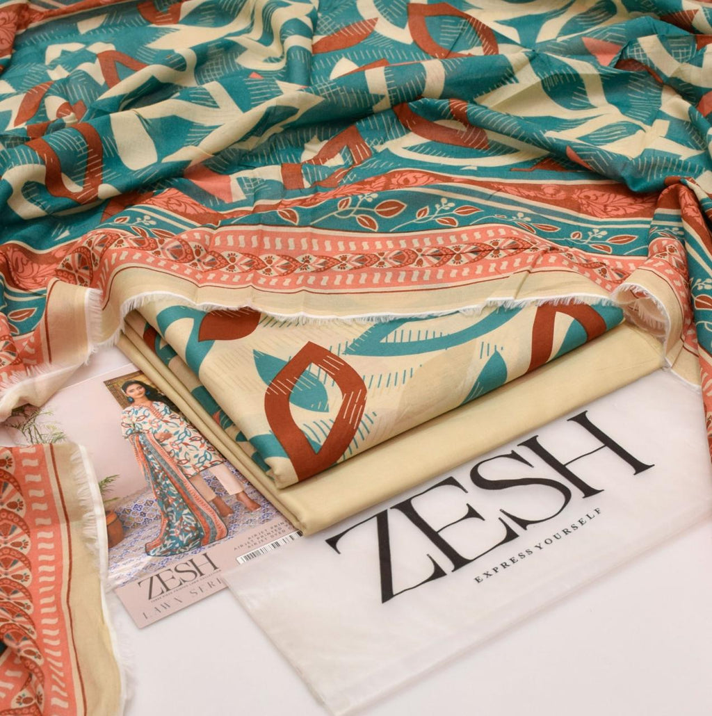 ZESH Brand Lawn Unstiched 3 Piece   Voil Lawn Printed Duppata