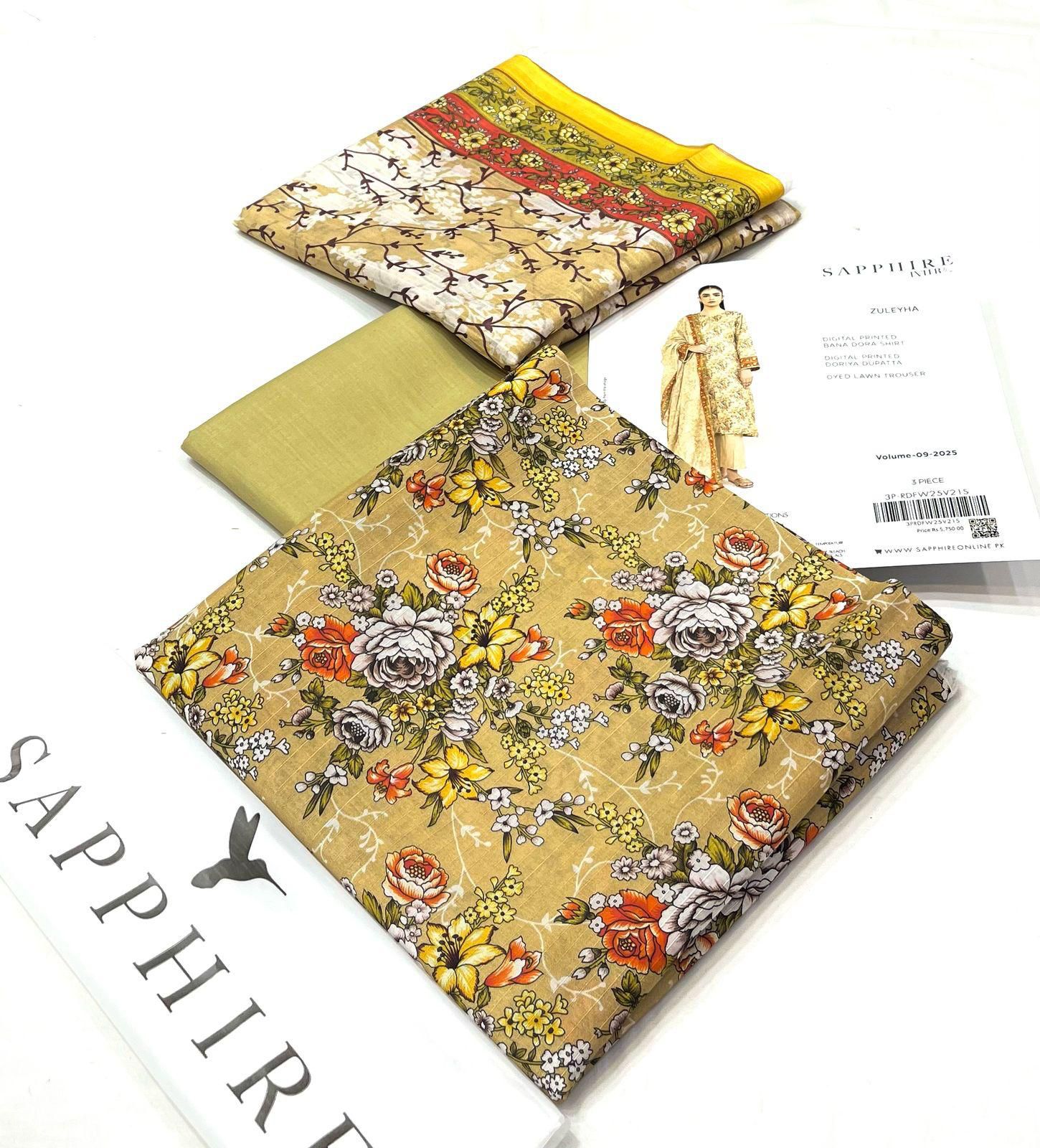 Sapphire Lawn 3 Piece Unstiched  With Digital Printed Duppata