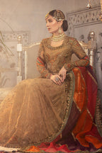 Maria B : Organza & Silk Frock 3 Piece Unstiched Full Embroidery With Sleeves Cutwork With Organza Duppata For Women Party Wear