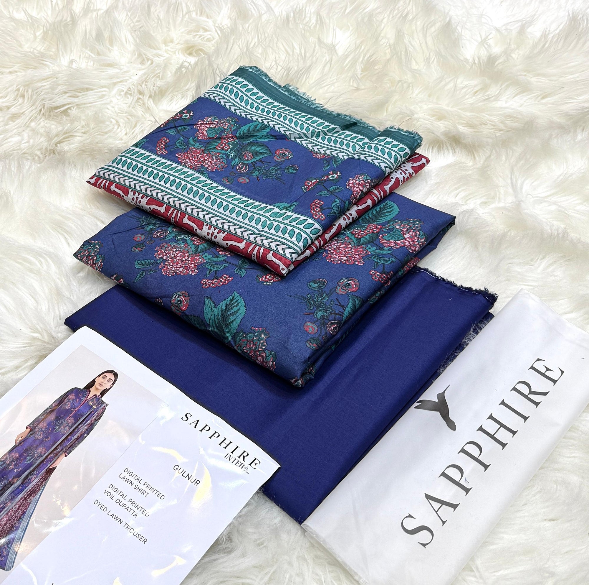 Sapphire Lawn 3 Piece Unstiched  With Digital Printed Duppata