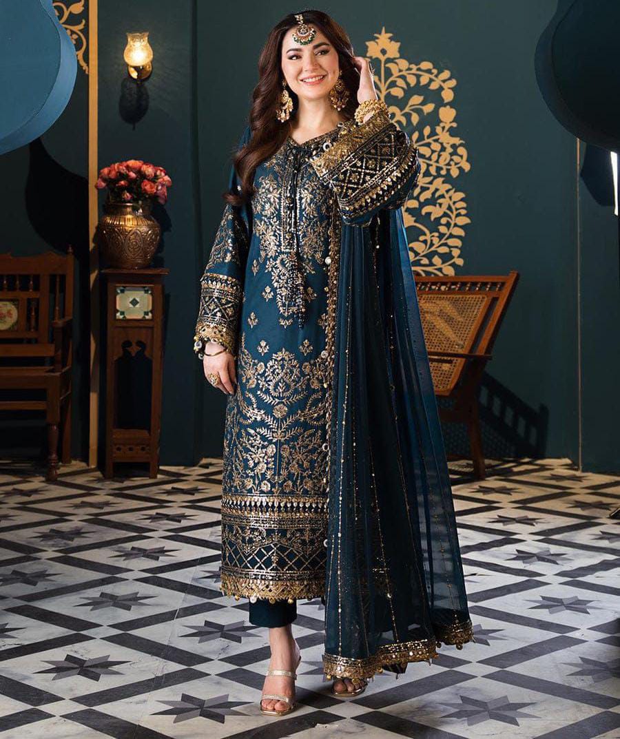 Brand : Asim Jofa Chiffon Full Embroidery 3 Piece Unstiched Suit With Chiffon Ready To Wear Duppata For Women Summer Season