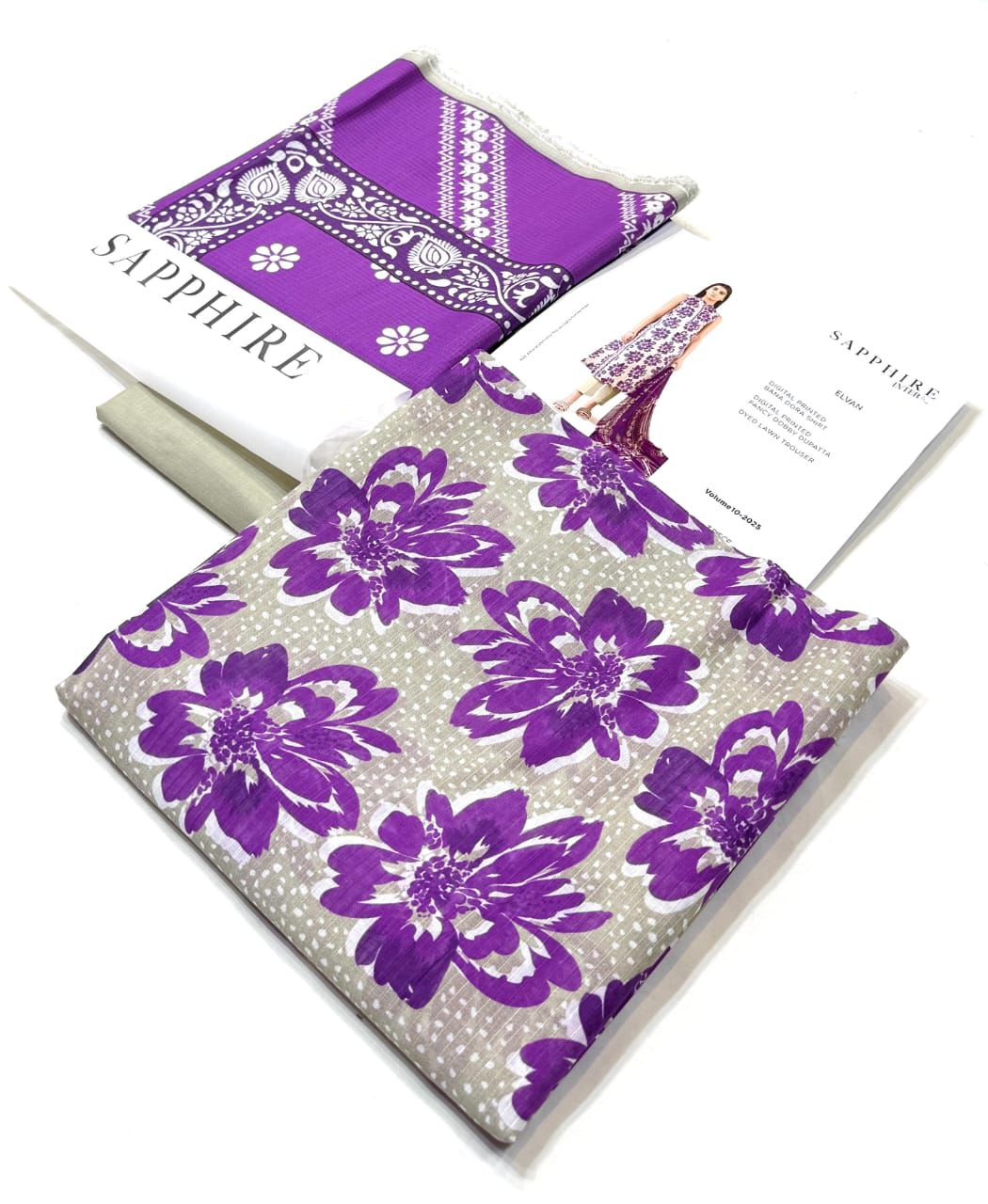 Sapphire Lawn 3 Piece Unstiched  With Digital Printed Duppata