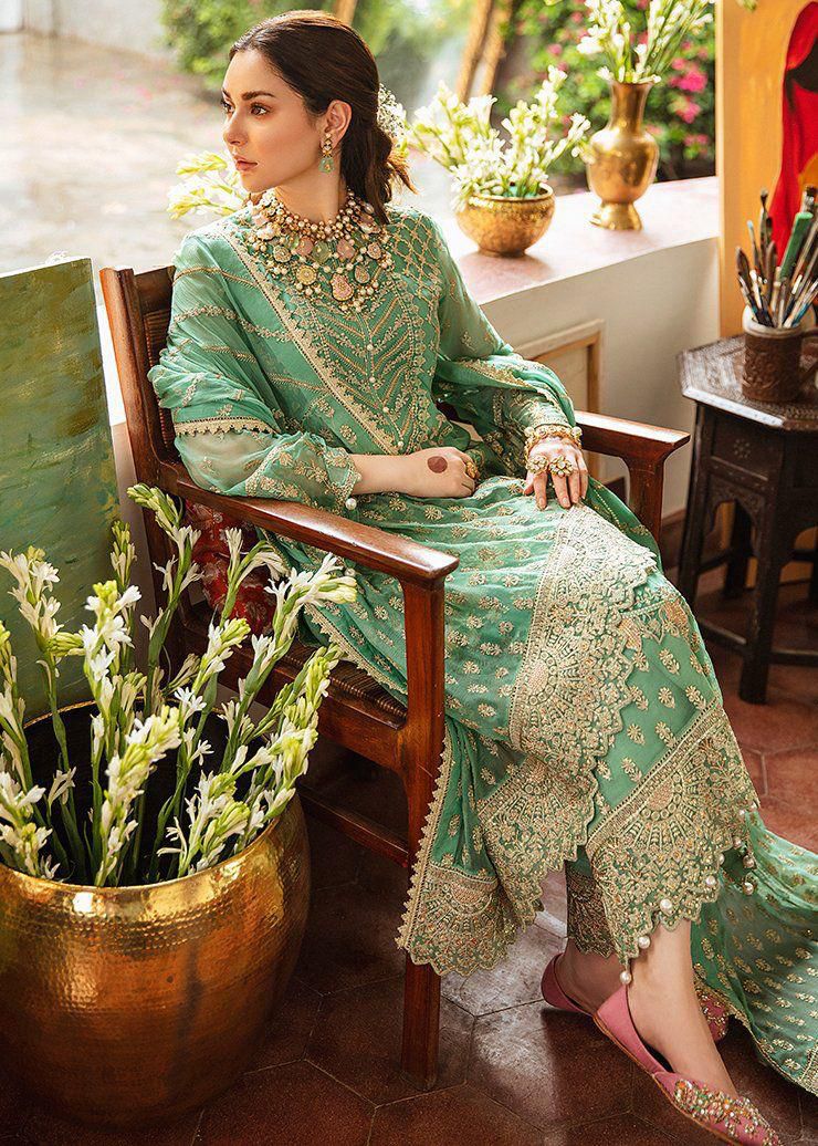 BRAND:AFROZEH Organza Embroidered Hand Work Embellished Luxury Unstitched 3pc Suit For Women