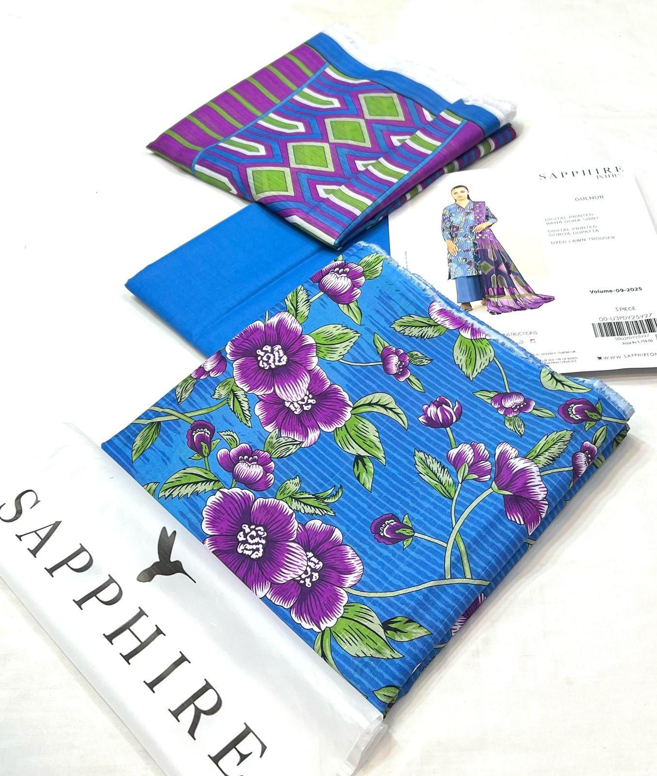 Sapphire Lawn 3 Piece Unstiched  With Digital Printed Duppata