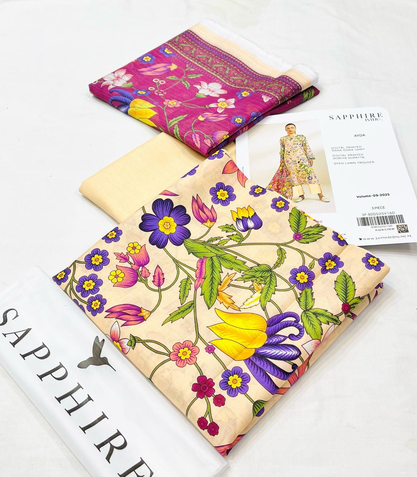 Sapphire Lawn 3 Piece Unstiched  With Digital Printed Duppata