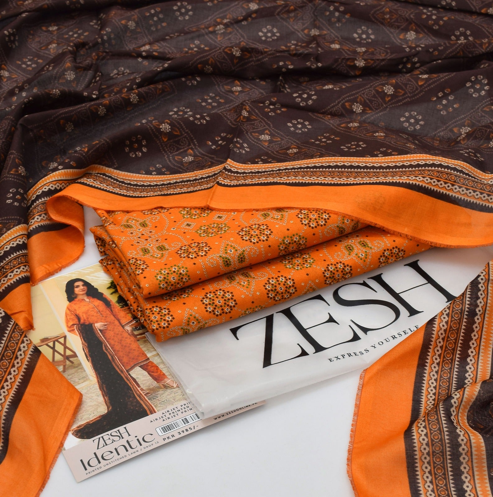 ZESH Brand Lawn Unstiched 3 Piece   Voil Lawn Printed Duppata