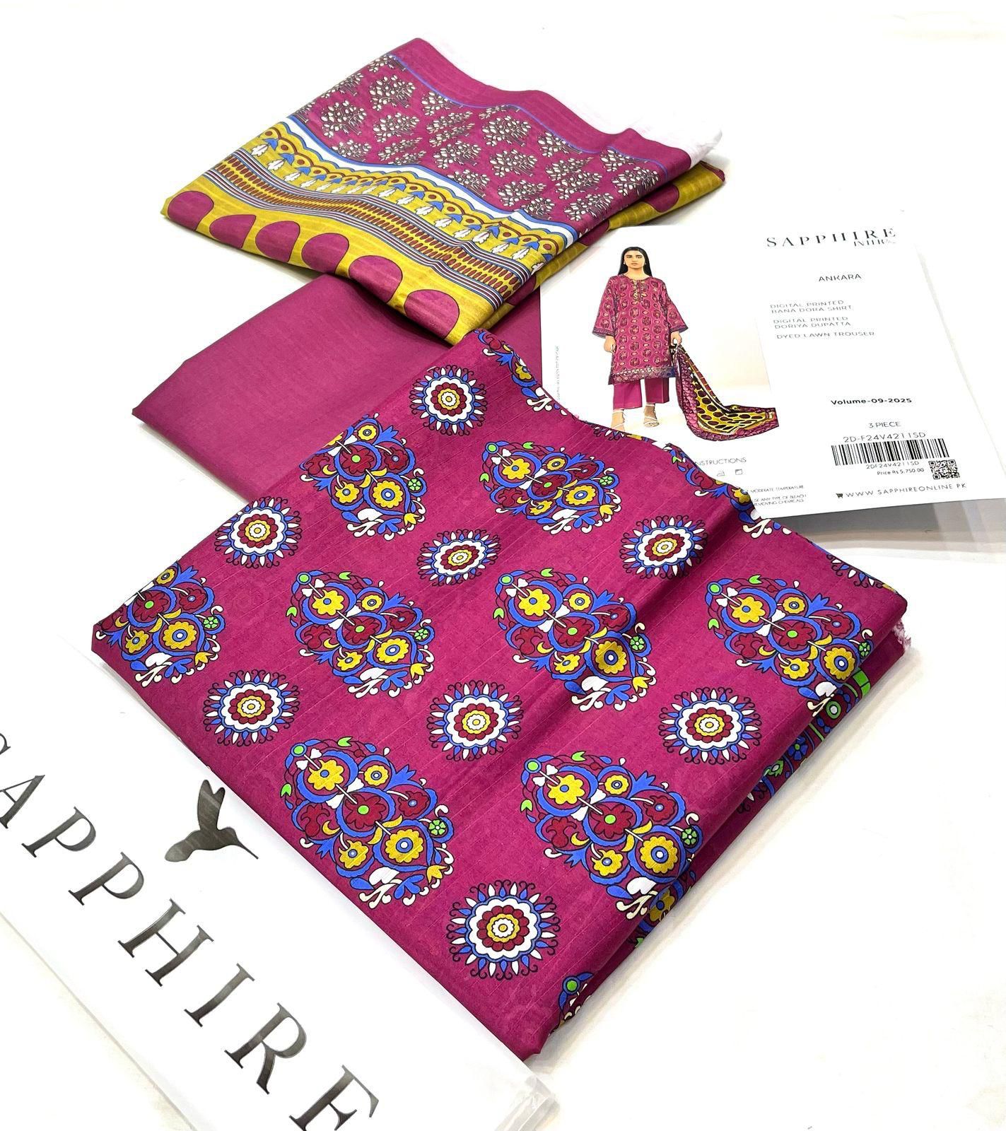 Sapphire Lawn 3 Piece Unstiched  With Digital Printed Duppata